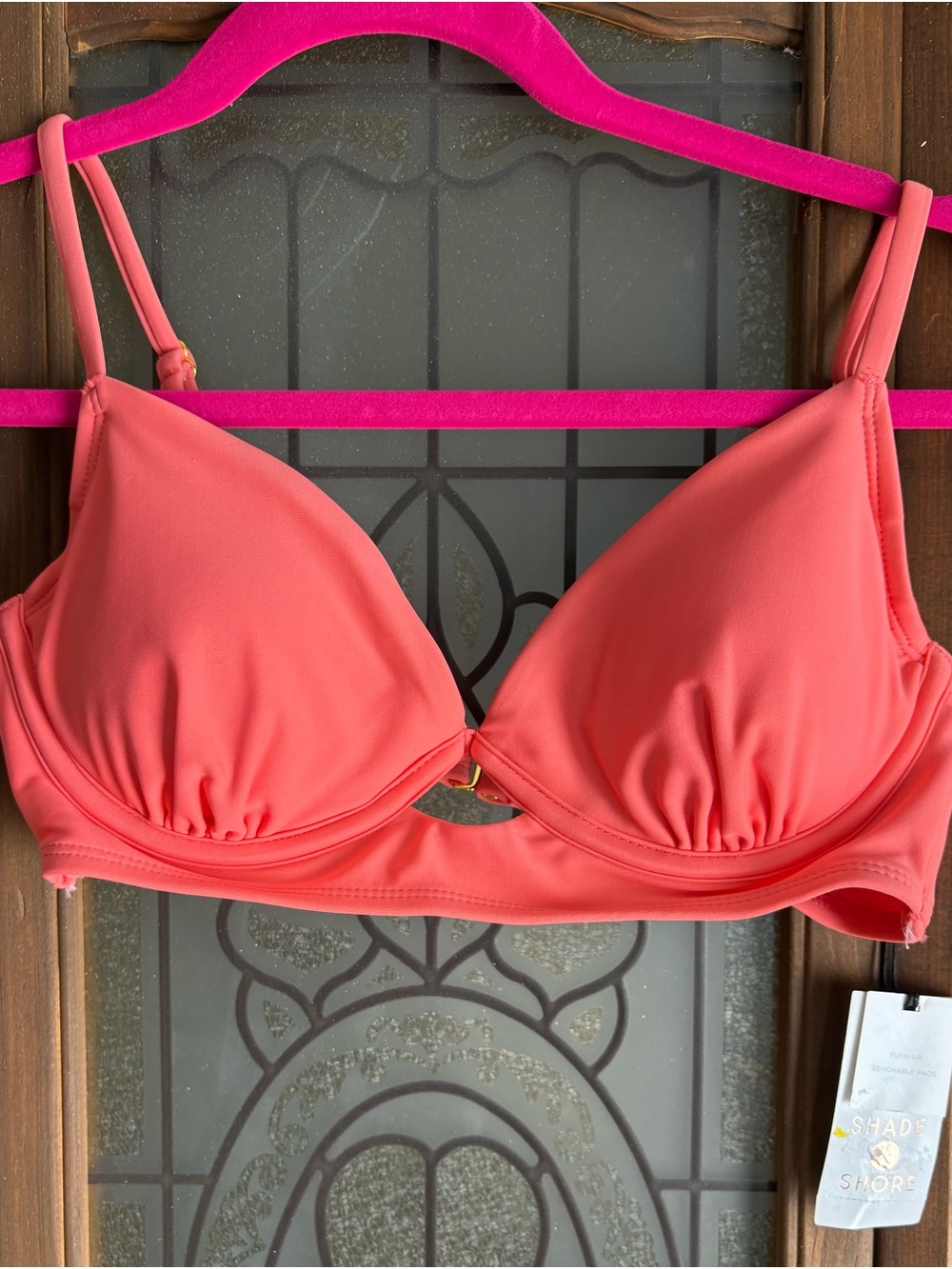 Shade & Shore Coral Convertible Bikini Top with Gold Ring Detail